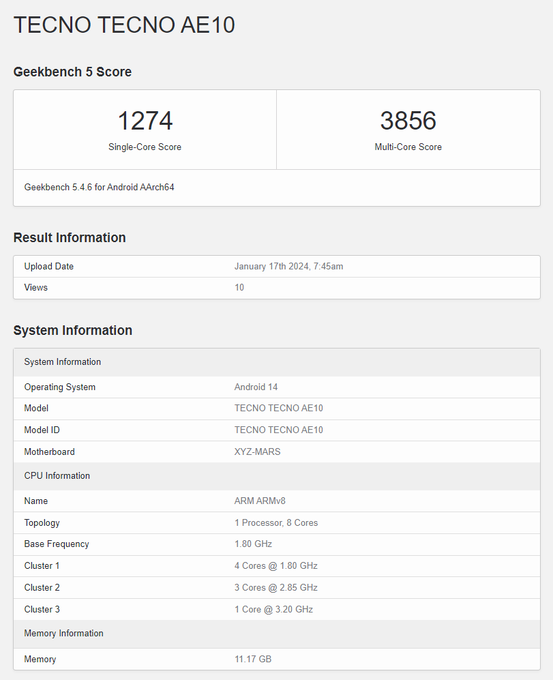 Tecno Phantom V Fold 2 5G Geekbench