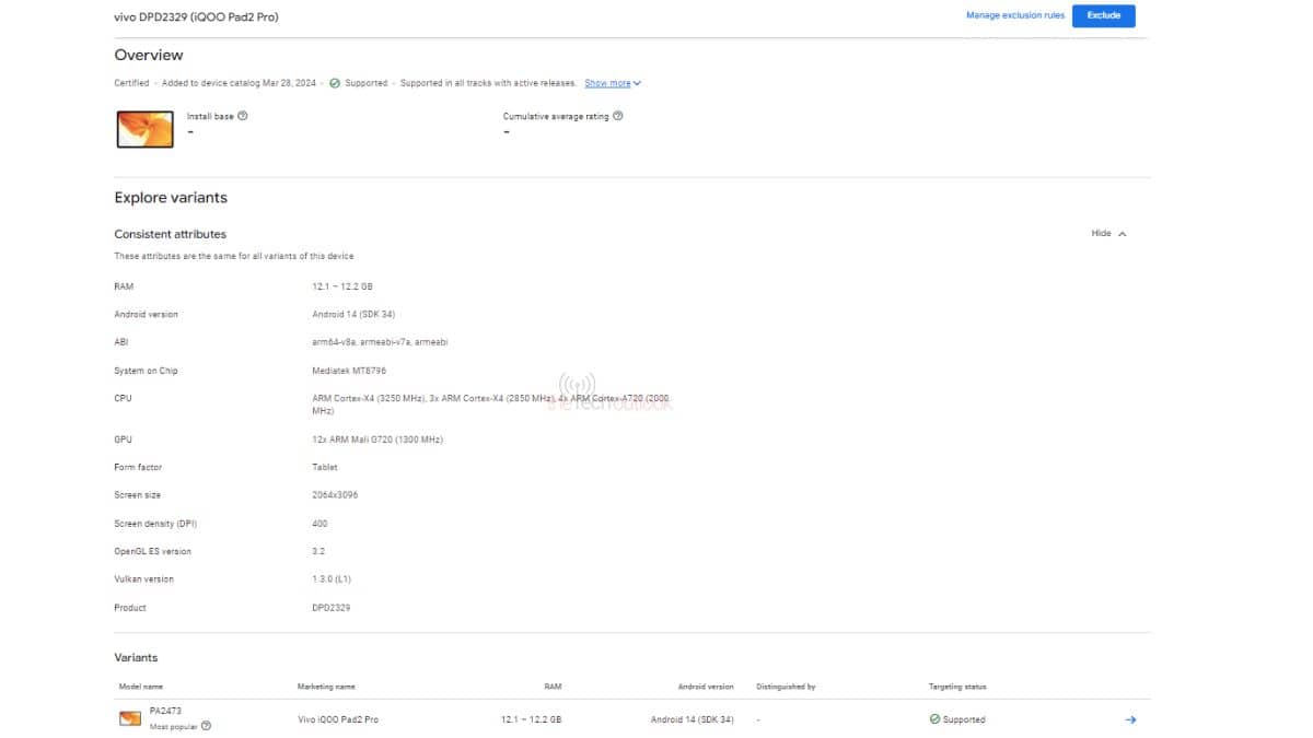 iQOO Pad 2 Pro Will Have 12GB RAM, Dimensity 9300 SoC As Per Google ...