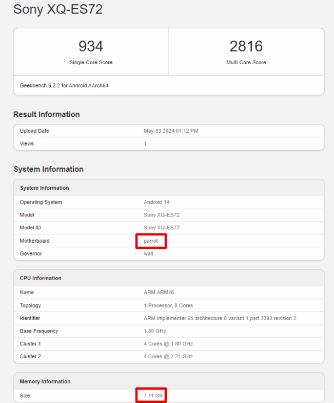 Sony Xperia 10 VI Geekbench