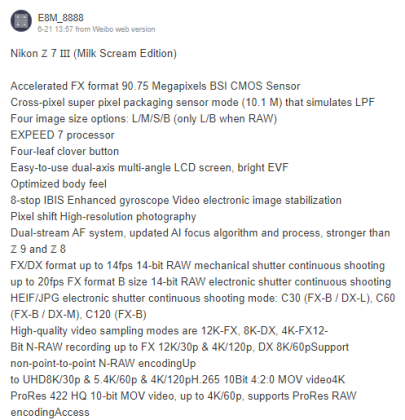 Nikon Z7 III leak suggests a 90MP full-frame sensor, 8-stop IBIS, 4K