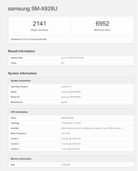 galaxy tab s10 plus geekbench