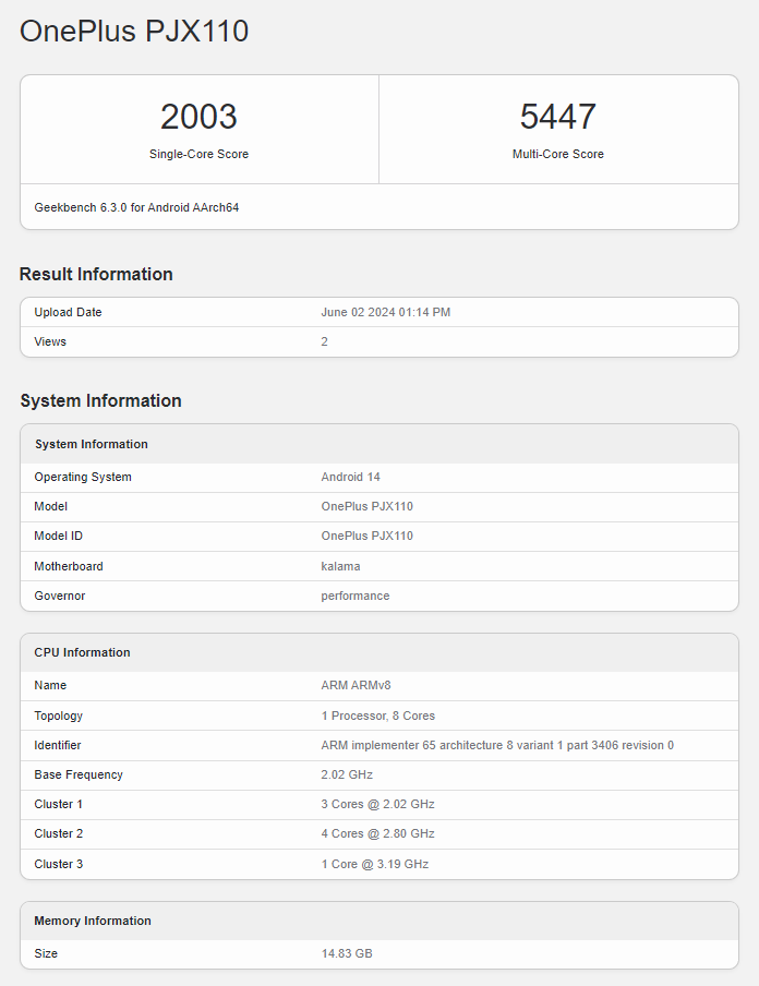 OnePlus Ace 3 Pro Geekbench