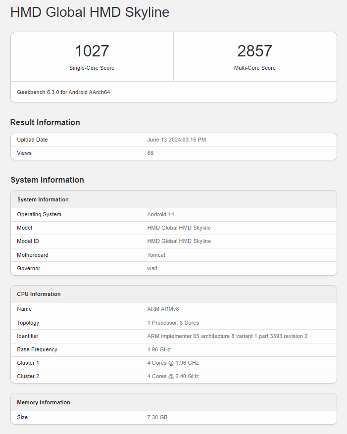 HMD Skyline Geekbench