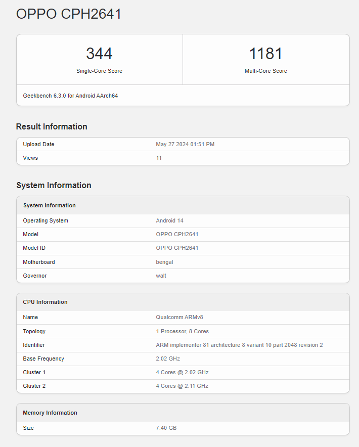 OPPO A3x Geekbench