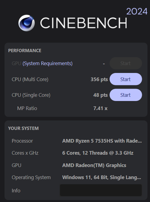 Asus Vivobook S 14 (M5406) Cinebench