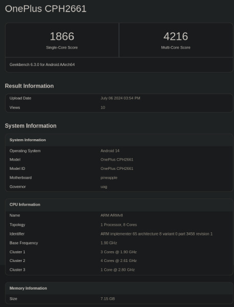 OnePlus Nord 4 India Variant Geekbench 