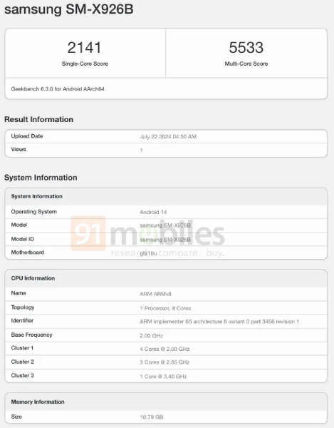 Samsung Galaxy Tab S10 Ultra Geekbench 