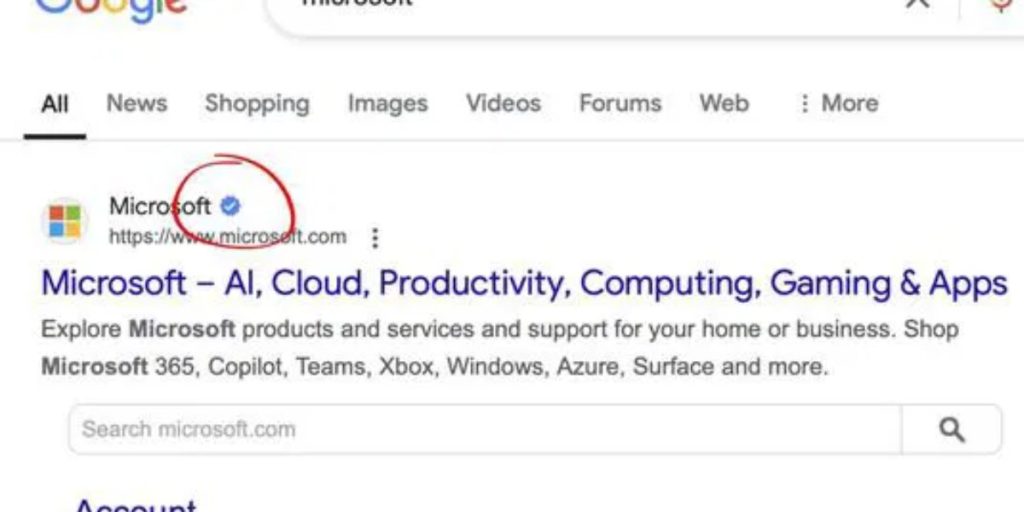 Google verified checkmark search results