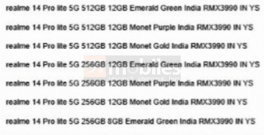 Realme 14 Pro Lite 5G details