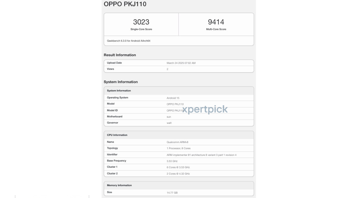 Oppo Find X8 Ultra Geekbench listing (1)