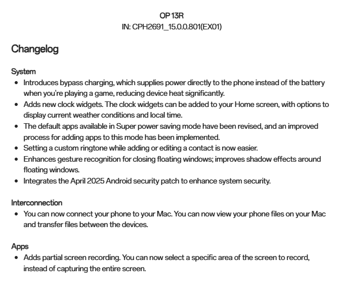 OnePlus 13R Oxygenos 15.0.0.801