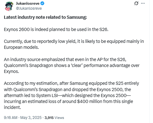 Perbandingan Exynos 2600 dan Snapdragon 8 Elite 2