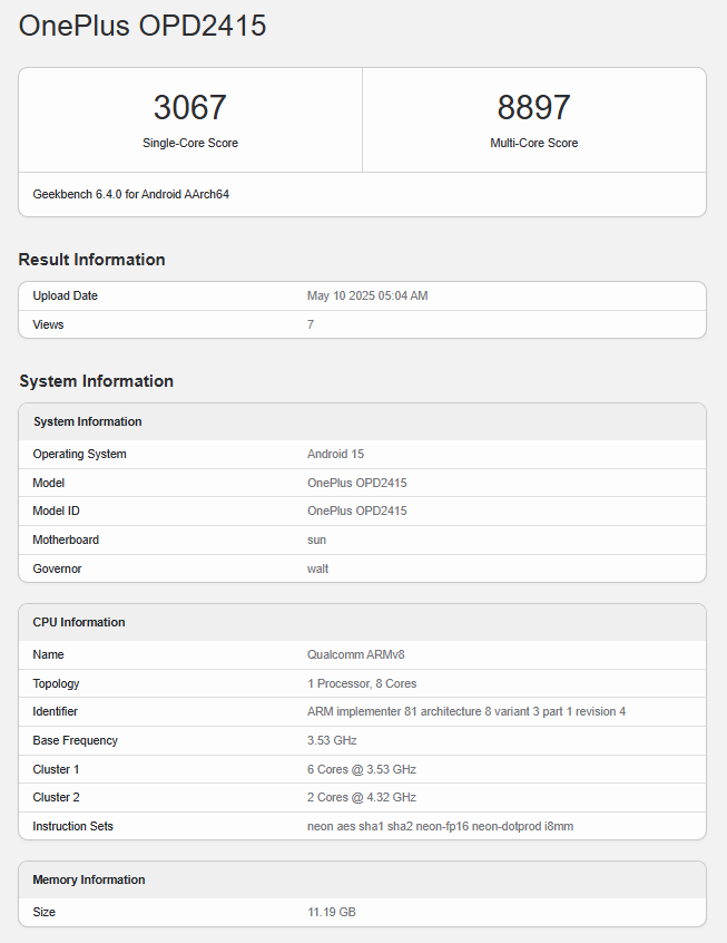 OnePlus Pad 2 Pro Geekbench