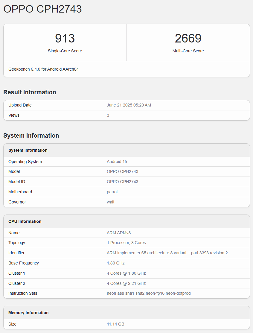 OPPO Reno 14F 5G muncul di Geekbench