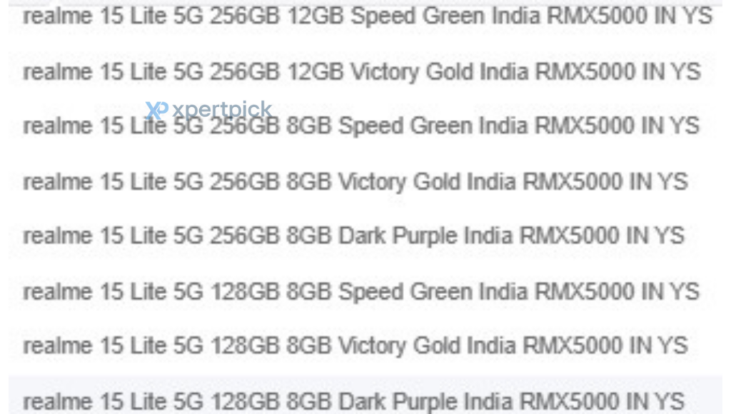 Realme 15 Lite leak by XpertPick