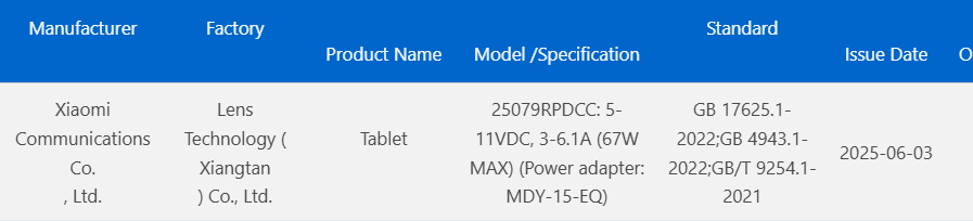 Redmi gaming tablet 3C listing