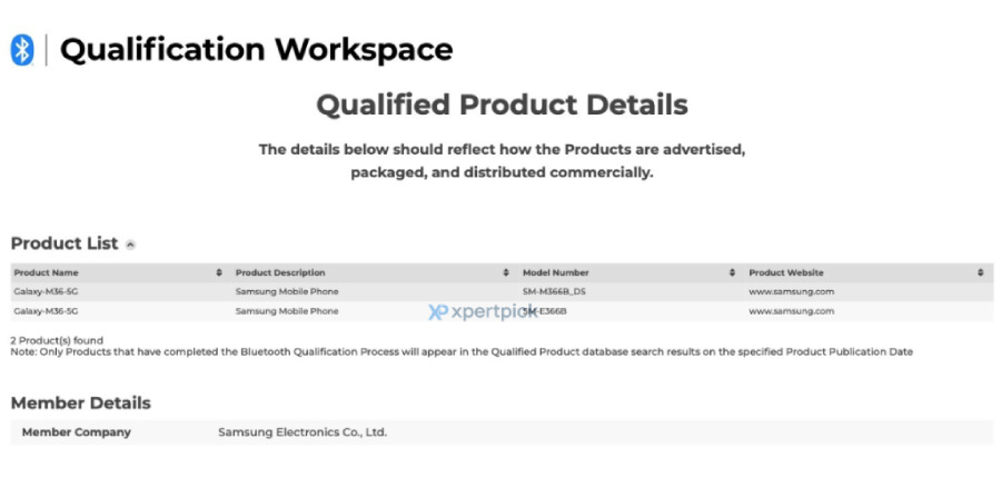 Samsung Galaxy F36 5G Bluetooth SIG