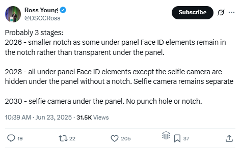 Ross Young membagikan laporan soal iPhone 19 Pro