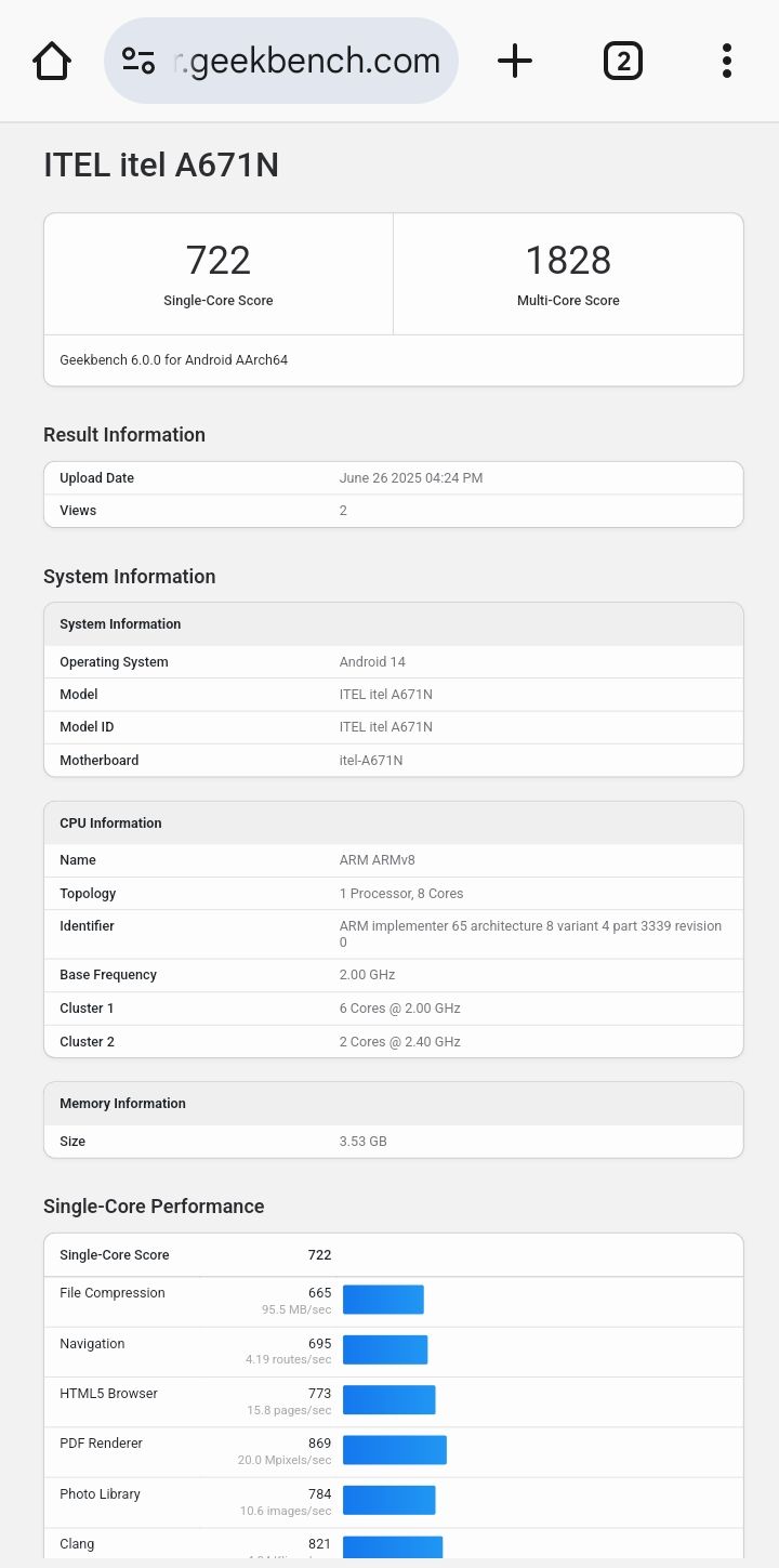 itel Zeno 5G - Geekbench