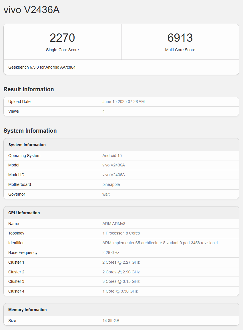 Vivo X Fold 5 Geekbench