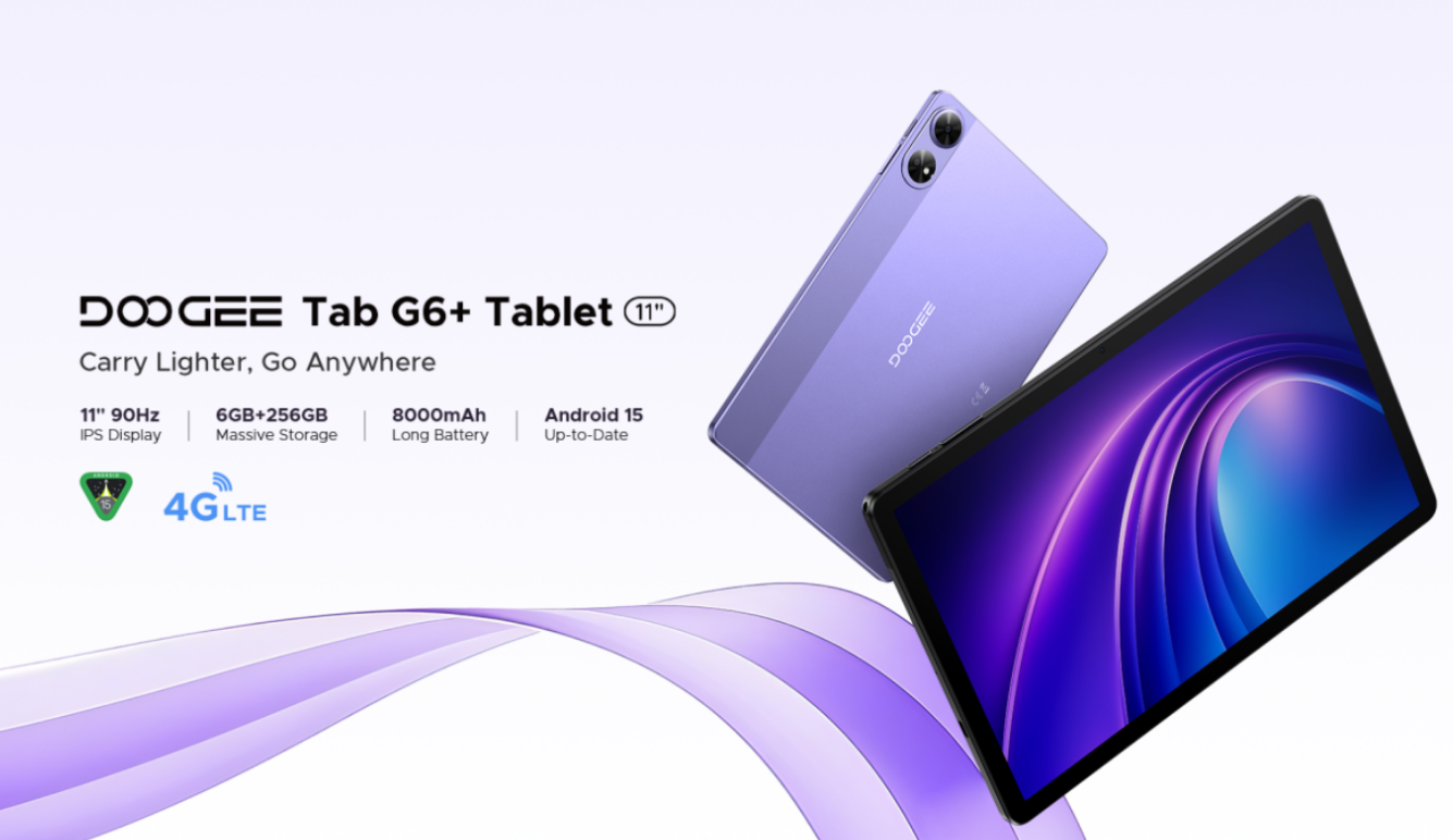 Tampilan DOOGEE G6+ dengan layar besar, stylus, keyboard, dan cover premium dalam paket VIP Edition