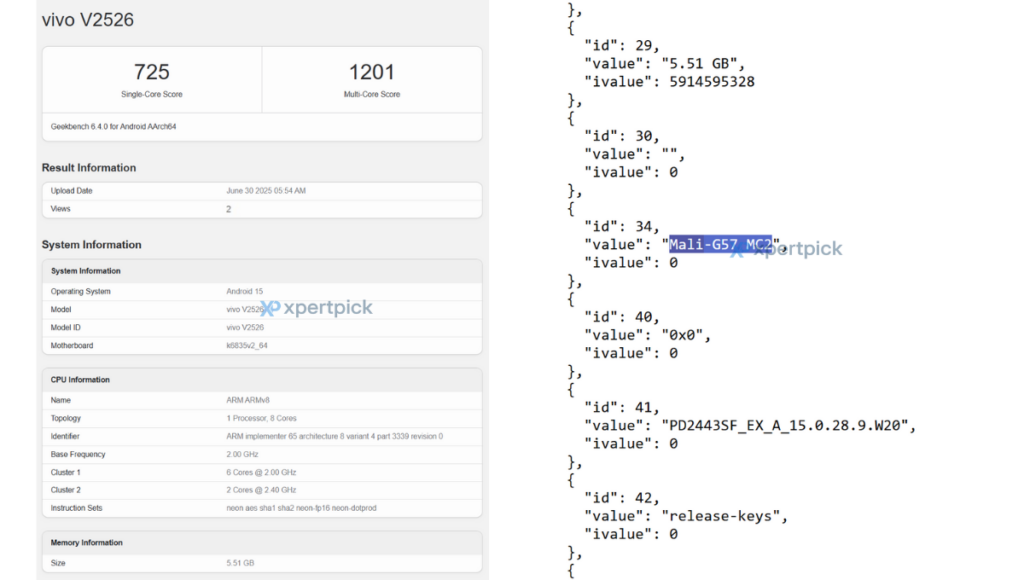 Vivo Y19s GT Geekbench listing