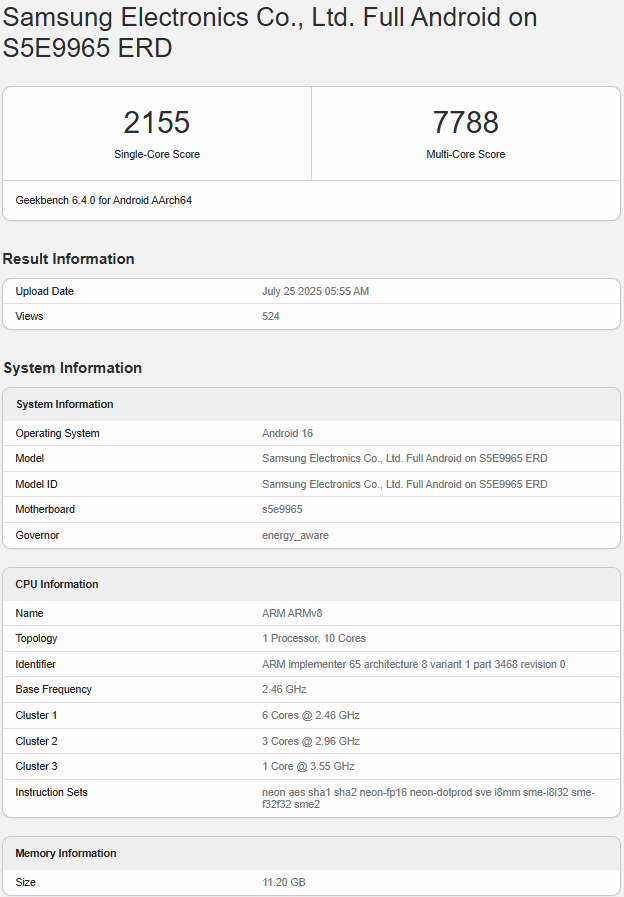 exynos 2600 geekbench