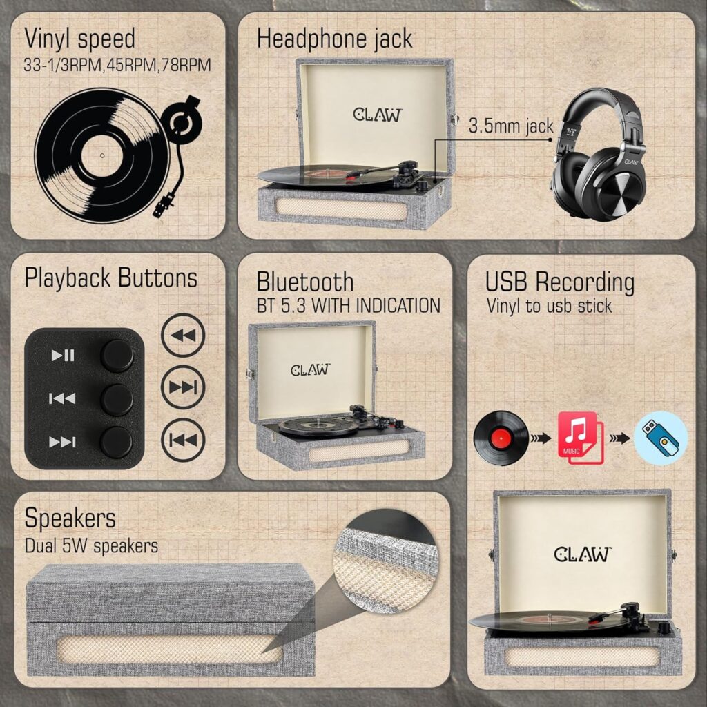 CLAW Stag Retro Vinyl Record Player