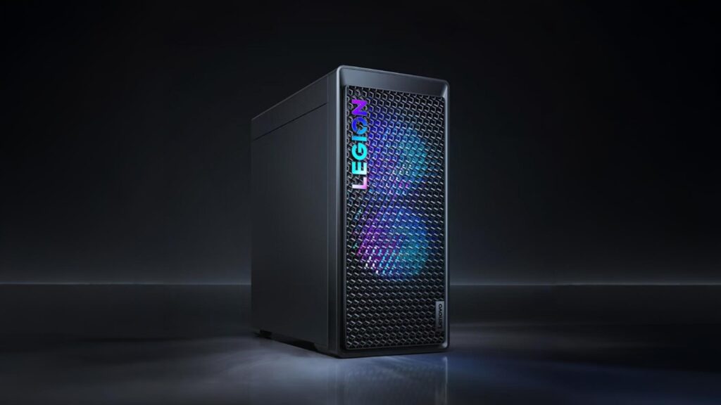 Gabinete do desktop Lenovo Legion Blade 7000K com painel frontal e iluminação ARGB