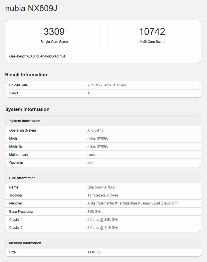 Red Magic 11 Pro Geekbench eredm&eacute;nyek