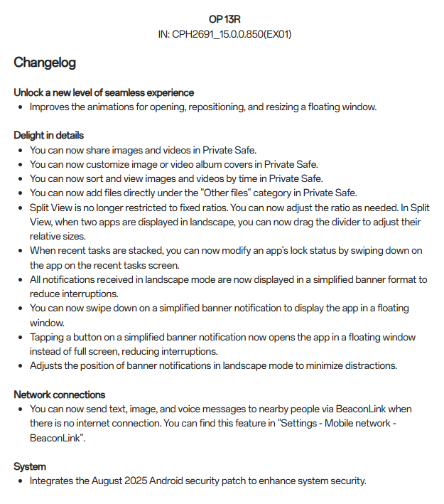 OnePlus 13R OxygenOS 15.0.0.85