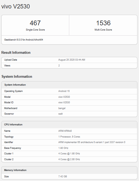 Vivo V60 Lite Geekbench