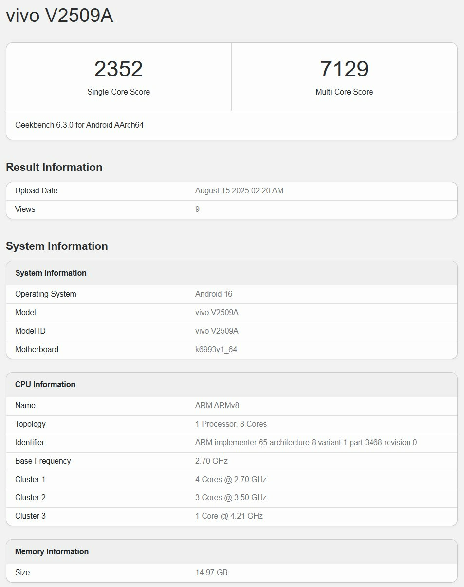 Vivo X300 Geekbench