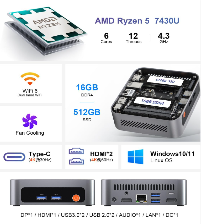 Ninkear M7 Mini PC: Ryzen 7, 16GB RAM, 512GB SSD, 8K UHD