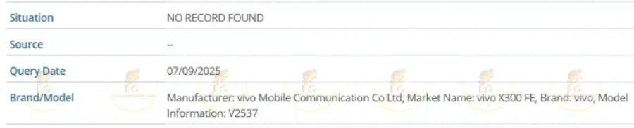 Vivo X300 FE IMEI database