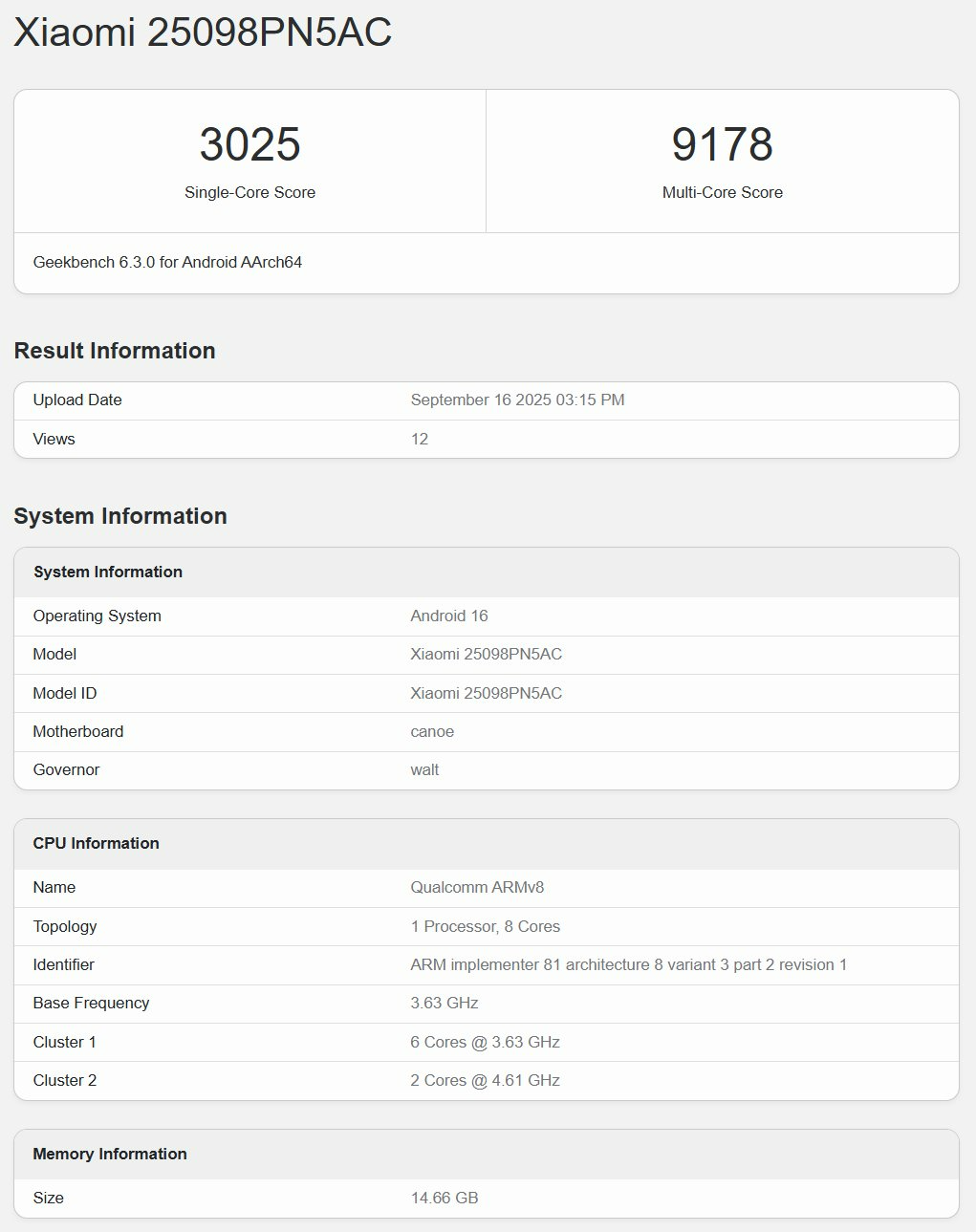 Xiaomi 17 Pro Geekbench listing