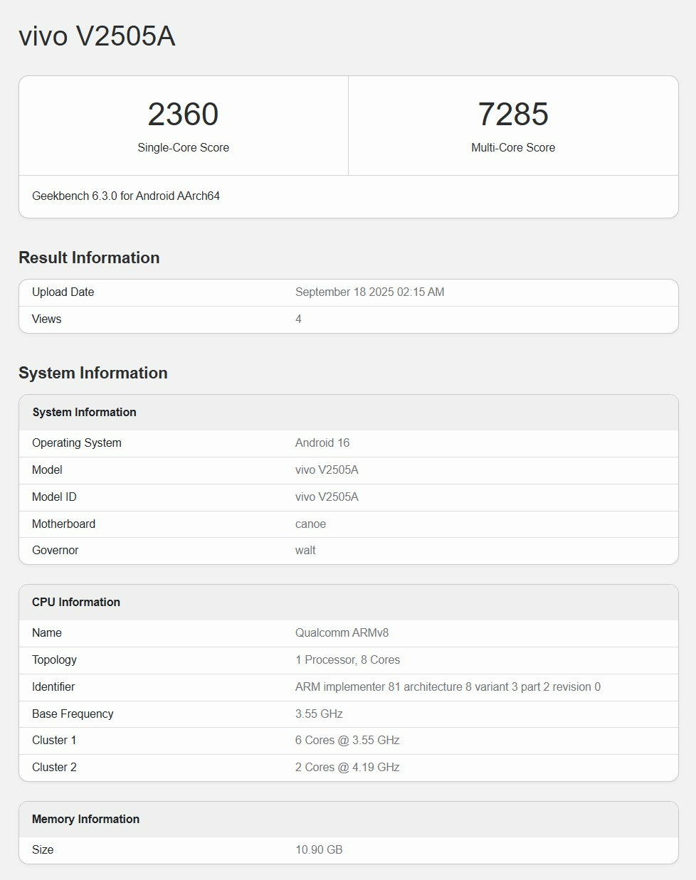 iQOO 15 Geekbench listing