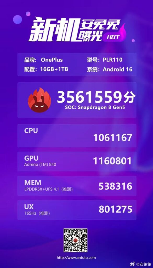 OnePlus Ace 6T AnTuTu listing
