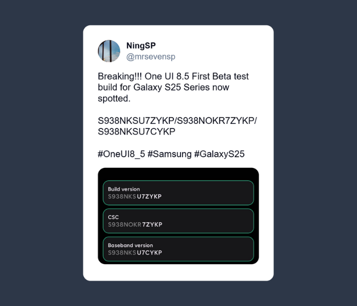 Galaxy S25 Ultra One UI 8.5 test build
