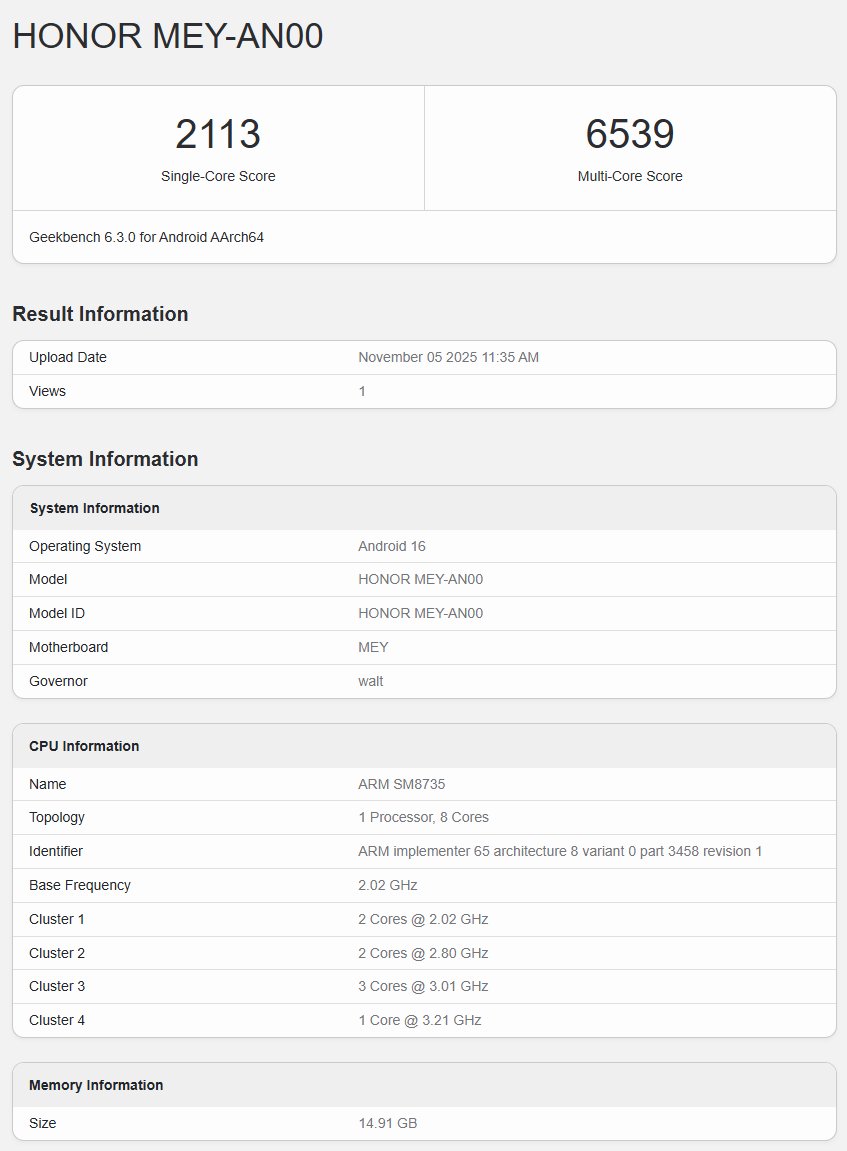 Honor 500 Pro Geekbench-