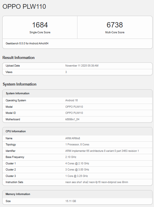 OPPO Reno 15 sudah muncul di Geekbench