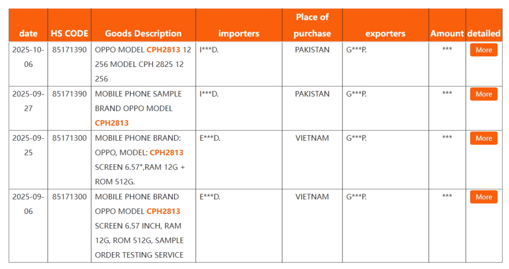 Oppo Reno 15 Pro 5G NBD listing