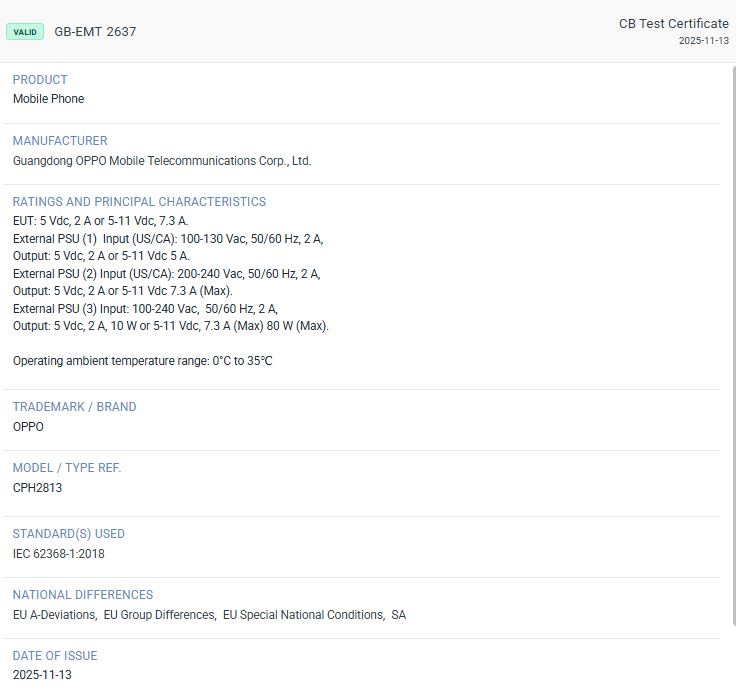 Oppo Reno 15 Pro 5G - TUV - 80W charging