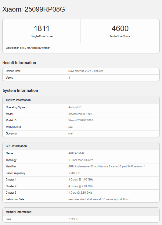 Poco Pad X1 Geekbench