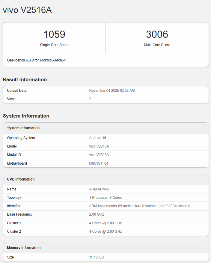 Vivo Y500 Pro Gekebench--