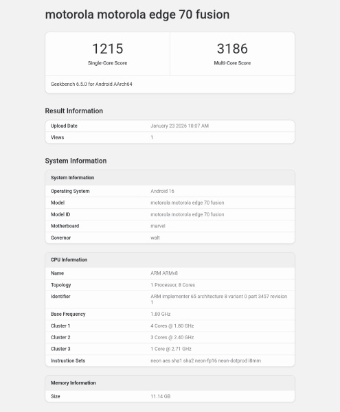 Motorola Edge 70 Fusion Geekbench testində Snapdragon çipi ilə görünüb
