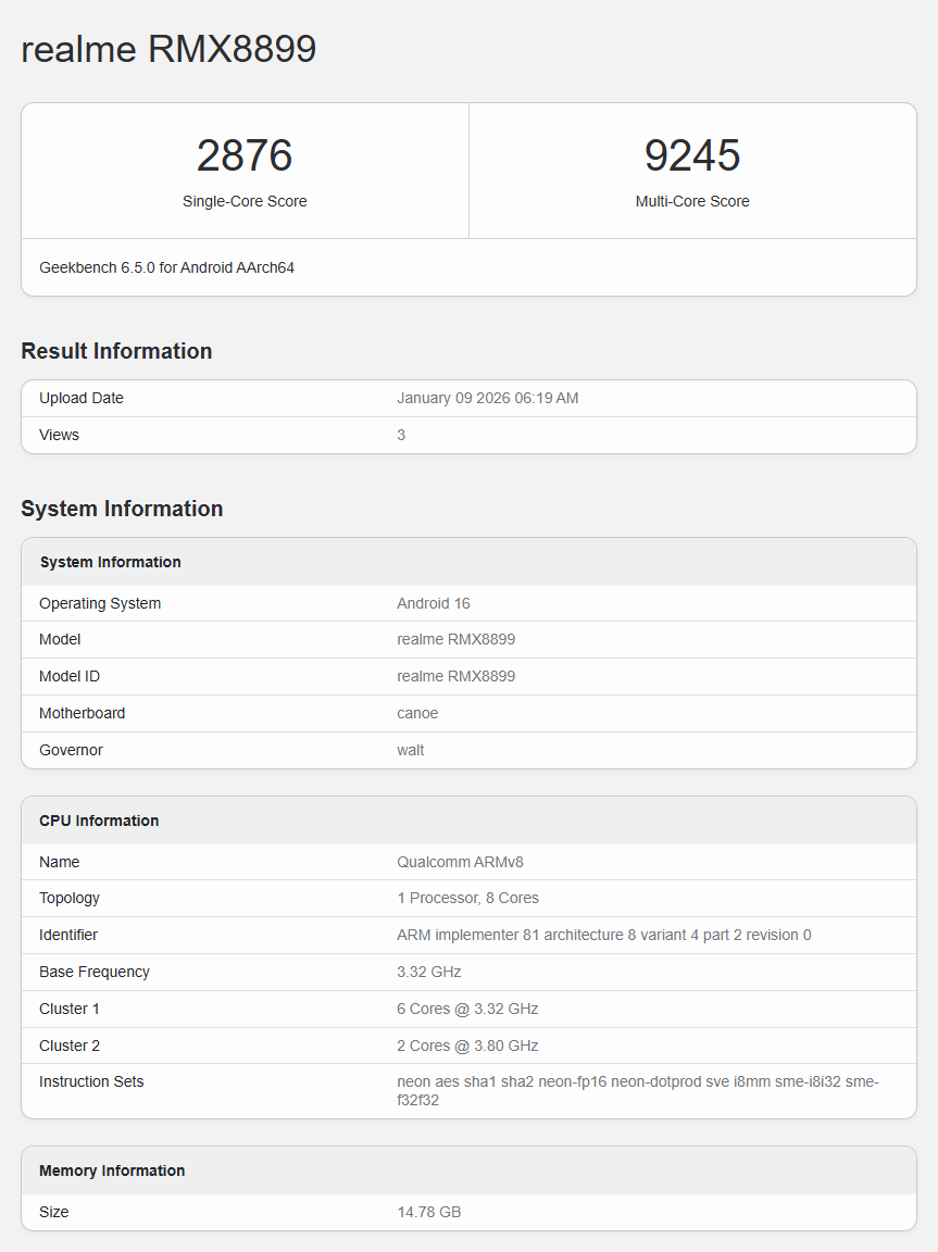 Realme Noe 8 Geekbench1