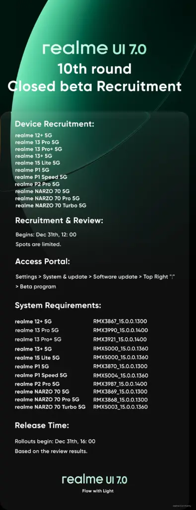 Realme UI 7.0 beta update (round 10)