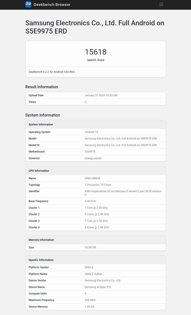 Exynos 2700 Geekbench