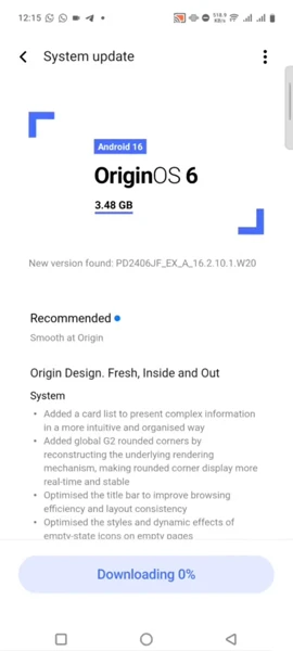 Vivo V40e OriginOS 6 (Android 16) update